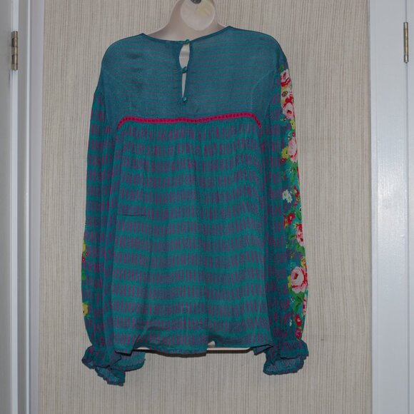 Anthropologie Bl-nk London Blouse Floral Teal Floral Long Sleeve Top Size:XL - Picture 7 of 7